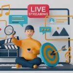 Graphic design with bold 'LIVE STREAMING' text and the 'Rtists Studio' logo,