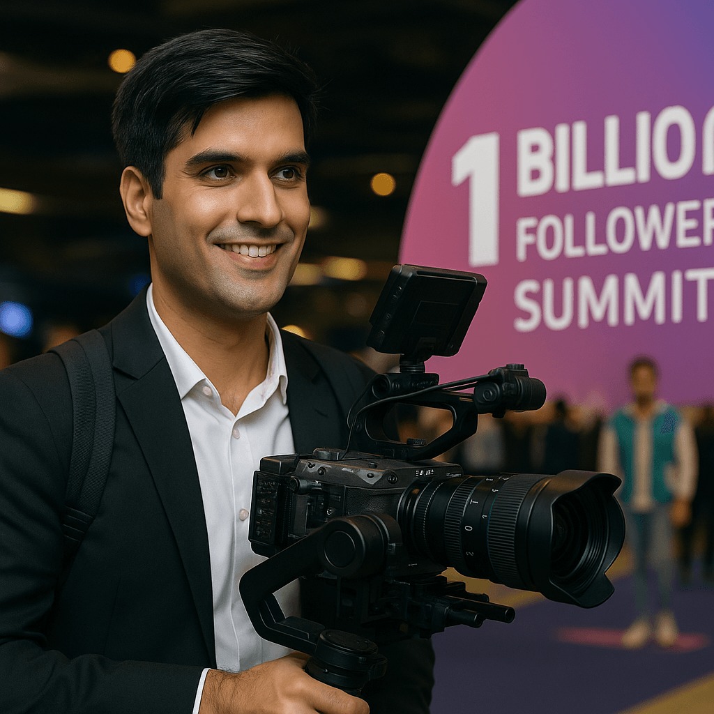 Holding a Profrssional Videography camera and equipment in an event in dubai