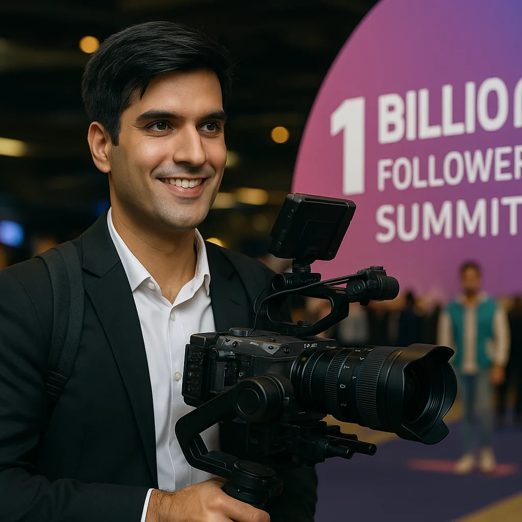 Holding a Profrssional Videography camera and equipment in an event in dubai