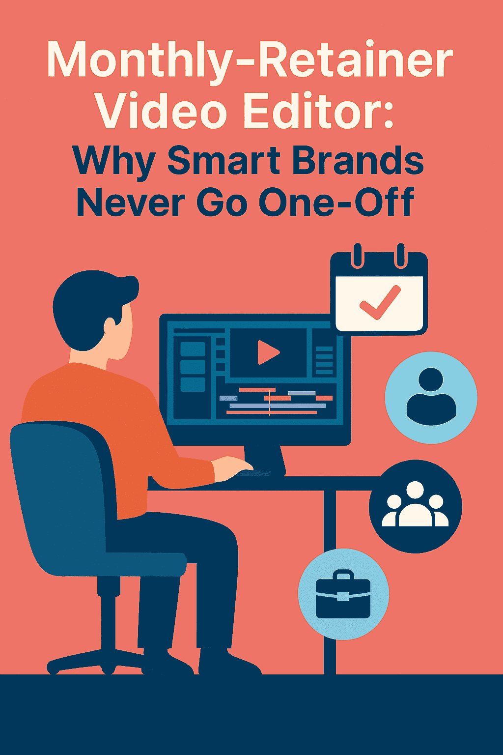 Promotional graphic titled 'Monthly-Retainer' highlighting the advantages of hiring a video editor on retainer for smart brands