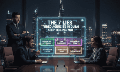 ‘The 7 Lies Video Agencies in Dubai Keep Telling You,’ focusing on video production industry myths and truths in Dubai