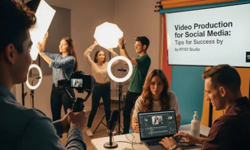 A team working on video production, focusing on creating engaging content for social media audiences