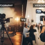 A split image illustrating the differences between cinematography and videography, highlighting techniques and equipment used.